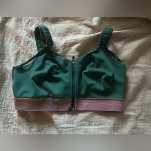 SHEFIT Forest Green Mauve Sports Bra 5Lux Front Zip Preformance Workout Active